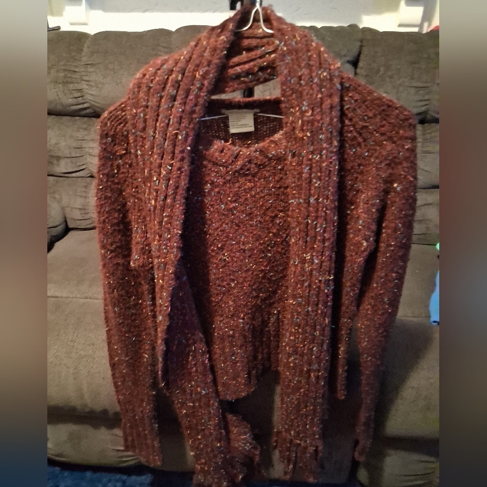 Maurices Rust Brown Cardigan Sweater_ Scarf